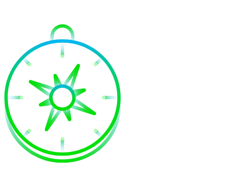 Green and blue illustration of a compass